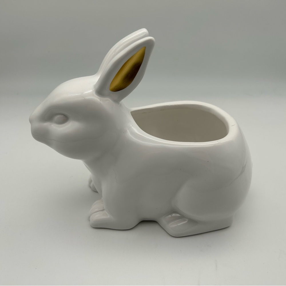 White Easter Bunny Ceramic Candy Bowl 7” x 6”